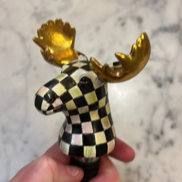 Mackenzie Childs Courtly Check Moose Bottle Stopper - Picture 8 of 14